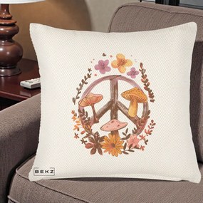 Perna Decorativa Peace Sign Ciuperci Floral, 40x40 cm, Crem Reliefat, Husa Detasabila, Perna Inclusa, BEKZ®