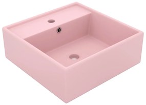 Chiuveta lux cu preaplin, roz mat, 41x41 cm, ceramica, patrat matte pink