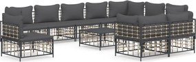 vidaXL Set mobilier de grădină cu perne, 11 piese, antracit, poliratan