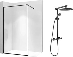 Pachet paravan dus Walk-In Rea Bler-1 negru 80x195 cm si coloana de dus FDesign Anima Quadro negru