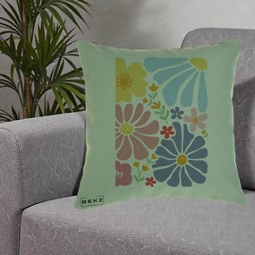 Perna Decorativa Flori Grafice Pastel Multicolor, 40x40 cm, Verde, Husa Detasabila, Perna Inclusa, BEKZ®