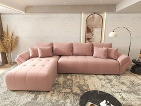 Colțar extensibil dumonde cu ladă de depozitare si sezut confortabil din spuma high-density, Berlin XL Royal Roz 350x185 cm