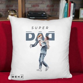 Cadou pentru Tata - Perna Personalizata Super DAD Tata si Fiica, 40x40 cm, Alb Pufos, Husa Detasabila, Perna Inclusa, BEKZ®