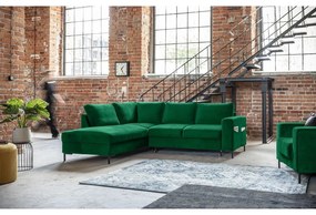 Colțar verde închis extensibil cu tapițerie din catifea (cu colț pe partea stângă ) Lofty Lilly – Miuform