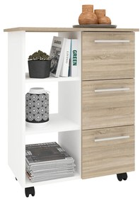 Corp Mobil Loma, 3 Sertare, 3 Rafturi, Stejar Sonoma/Alb, 64 x 35 x 85 cm