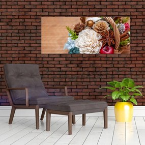 Tablou cu coș din nuiele (120x50 cm)