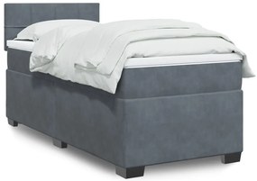 vidaXL Pat box spring cu saltea, gri închis, 80x200 cm, catifea