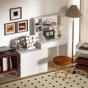 HOMCOM Masă de machiaj, masă pentru machiaj cu oglindă mare, 4 sertare, 3 compartimente deschise, 2 dulapuri, MDF, Alb | Aosom Romania