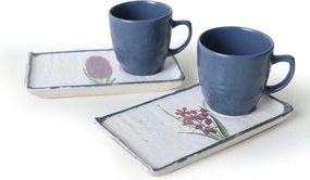 Set 2 cesti cu 2 farfurii 275KRM2241, albastru/alb, ceramica, 100 ml