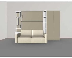 Set pat rabatabil dublu 160X200 cu somiera, canapea 2 locuri, biblioteca si dulap Acordeon(100) cm - ROYAL XL 160, ACORDEON WARDROBE,SMALL BOOKCASE&SOFA SET(160X200)