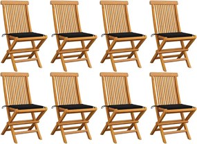 vidaXL Scaune de grădină cu perne negre, 8 buc., lemn masiv de tec