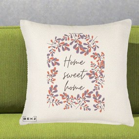 Perna Decorativa Home Sweet Home Frunze Colorate, 40x40 cm, Crem Reliefat, Husa Detasabila, Perna Inclusa, BEKZ®