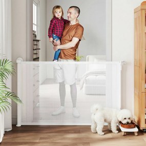 PawHut Barieră de protecție pentru scări Poartă de protecție pentru uși Extensibilă 0-140 cm cu operare cu o singură mână pentru animale de companie pentru scări uși Alb | Aosom Romania