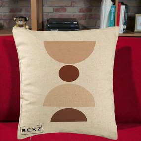 Perna Decorativa Geometric Boho Cerc si Boluri, 40x40 cm, Bej, Husa Detasabila, Perna Inclusa, BEKZ®