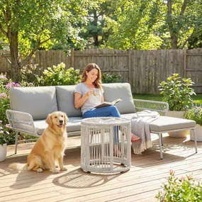 Outsunny Set mobilier de grădină din poliratan 3 piese, set lounge cu chaiselongue canapea pentru două persoane masă cu sticlă perne detașabile | Aosom Romania