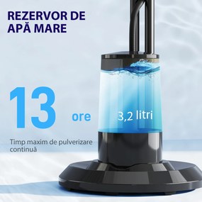 HOMCOM Ventilator cu Nebulizator și Rezervor 3,2L, 3 Moduri și 3 Viteze, Ventilator cu Oscilație 70°, Înclinare 10°, Temporizator 7,5h, Telecomandă, 75W, 120cm | Aosom Romania