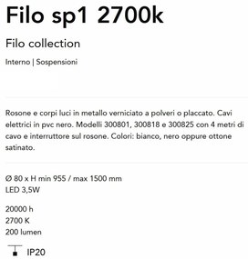 Pendul LED stil minimalist Filo sp1 2700k negru