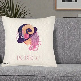 Perna Personalizata Zodie Berbec, 40x40 cm, Crem Reliefat, Husa Detasabila, Perna Inclusa, BEKZ®