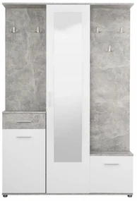 Cuier hol Calista cu 10 agatatori, oglinda, dulap si comoda, beton