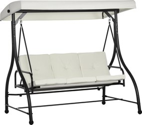 Outusunny Leagăn cu 3 Locuri de Grădină, Balansoar pentru Exterior cu Acoperiș Reglabil, din Oțel și Poliester, 195x117x175 cm, Crem | Aosom Romania