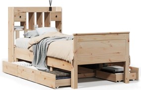 vidaXL Pat cu bibliotecă fără saltea, 100x200 cm, lemn masiv pin