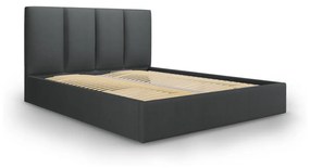 Pat matrimonial 160x200 cm gri închis tapițat cu spațiu de depozitare cu somieră Juniper – Mazzini Beds