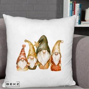 Perna Decorativa Gnomi de Craciun Patru, 40x40 cm, Alb Pufos, Husa Detasabila, Perna Inclusa, BEKZ®