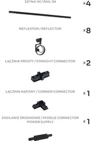 Zuma Line 3590 - Corp spot pe șină MASTER, 8x GU10, 15W, 230V, negru