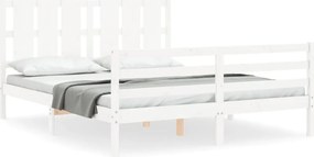 vidaXL Cadru de pat cu tăblie, alb, 160x200 cm, lemn masiv