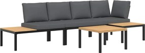 vidaXL Set mobilier de grădină cu perne, 4 piese, negru, aluminiu