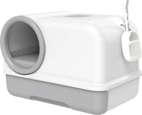 PawHut Litieră pentru Pisici cu Capac, Litiere Pisici cu Tavă și Lopățică Inclusă, Saci Deodorant, Ușor de Curățat, Alb și Gri | Aosom Romania