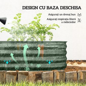 Outsunny Paturi Inaltate Galvanizate pentru Gradina, Cutie Inaltata din Metal cu Margine de Siguranta, pentru Cultivarea Florilor, Ierburilor, Verde