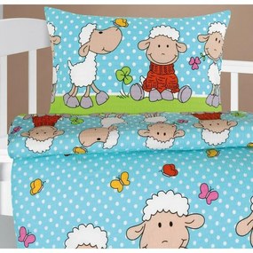 Bellatex Baby crepe lenjerie de pat Agata Sheepalbastru, 90 x 135 cm, 45 x 60 cm