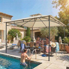 Outsunny Pavilion 3x3 m rezistent la apă Stabil Rezistent la iarnă Pavilion de grădină cu cadru superior retractabil Dublu acoperiș Alb-crem | Aosom Romania