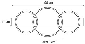 Design plafondlamp zwart rond incl. LED 3-staps dimbaar 3-lichts - Nimue
