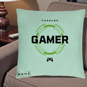 Perna Personalizata Forever Gamer, 40x40 cm, Verde Menta, Husa Detasabila, Perna Inclusa, BEKZ®
