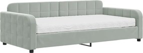 vidaXL Pat de zi cu saltea, gri deschis, 100x200 cm, catifea