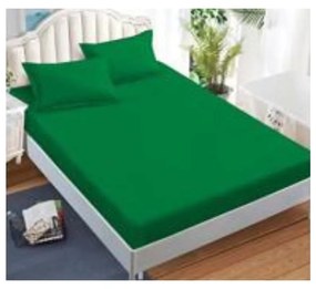 Lenjerie de pat cu elastic, tesatura tip finet, uni, pat 2 persoane, verde, 6 piese, FNE-193