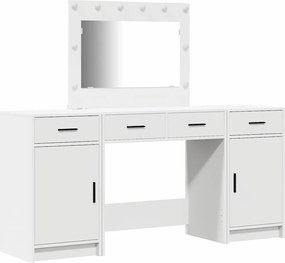 vidaXL Masă de Machiaj cu lumini de oglindă 3 pcs Alb Lemn compozit