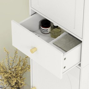 HOMCOM Dulap baie înalt, mobilier depozitare coloană cu dulapuri, sertar și rafturi reglabile 40x29,5x170cm alb | Aosom Romania