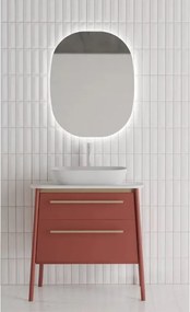 Set dulap pe pardoseala terracotta Krofam Dukla 78 cm, lavoar incastrat Krofam Dukla 55 cm si oglinda