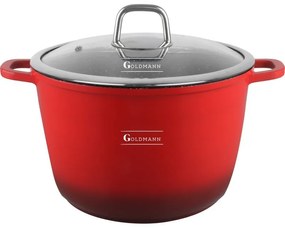 Oala adanca Goldmann GM-0624R, 24 cm, 6.2 l, Acoperire neaderenta din marmura, Capac cu deschidere, Inductie, Rosu