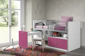 Pat Supraetajat cu Birou Extensibil și Spații de Depozitare, Fuchsia (Metal și PAL) – Bonny – Vipack