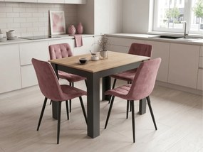 Scaun de sufragerie SPLIT VELVET cu picioare negre, roz inchis