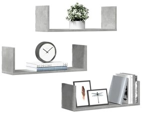 vidaXL Rafturi perete, 3 buc., gri beton, 58x18x18 cm, lemn prelucrat