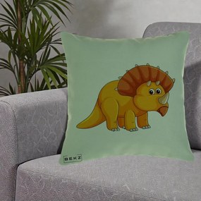 Perna Decorativa Triceratops Portocaliu, 40x40 cm, Verde, Husa Detasabila, Perna Inclusa, BEKZ®