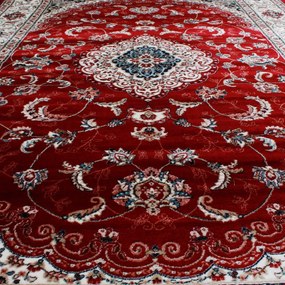 Covor clasic burgundia Isfahan 200x300 covor poliester mecanic pentru living sau dormitor