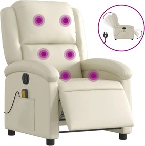 vidaXL Fotoliu electric de masaj rabatabil, crem, piele ecologică