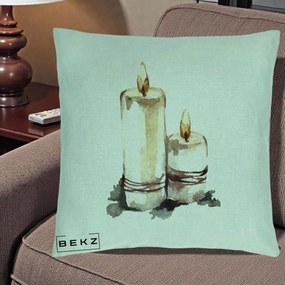 Perna Decorativa Lumanari Acuarela Iarna, 40x40 cm, Verde Menta, Husa Detasabila, Perna Inclusa, BEKZ®