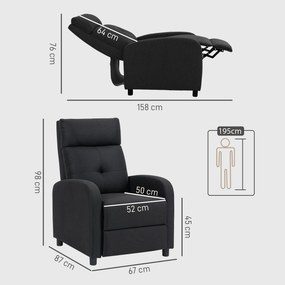 HOMCOM Fotoliu Reclinabil Fino a 155° Con Suport pentru Picioare In Material Textil Negru | Aosom Romania